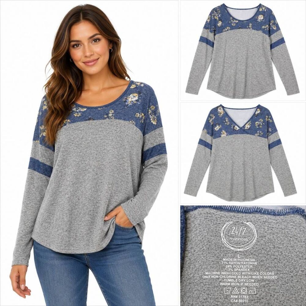 Maurices L Floral Colorblock Open Back Long Sleeve Top